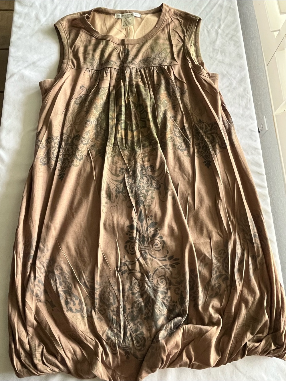 Daniel Benjamin Bubble Hem Dress Taupe Sleeveless Floral Print Women’s Large